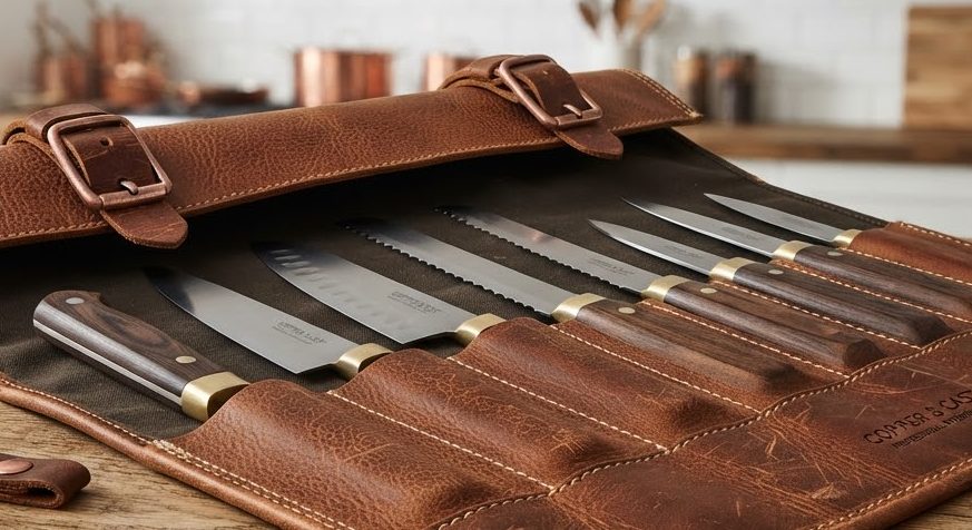 Canvas & Leather Knife Roll — detail view